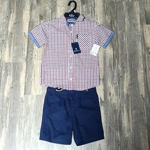 Matching boy's button up shirt and shorts set